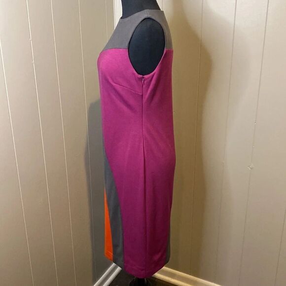 Z Morgan McFeeters Women’s 4 Midi Dress Colorblock Sleeveless 60s Back Slit - Picture 4 of 11